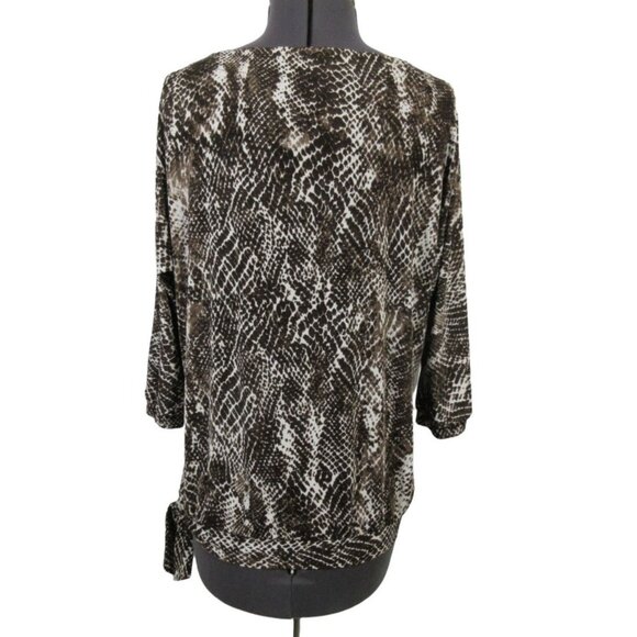 Chico's Travelers women's‎ 3/4 sleeve snake lizard print side tie blouse S - Picture 3 of 10